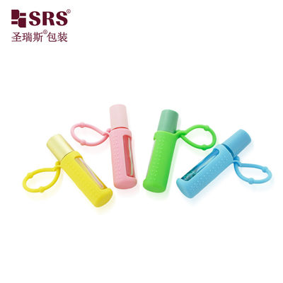 acheter BLPM-10ML Forme ronde Bouteille à billes en verre transparent en acier à rouleaux Couvercle en silicone pour l' huile de parfum sans fuite online manufacture