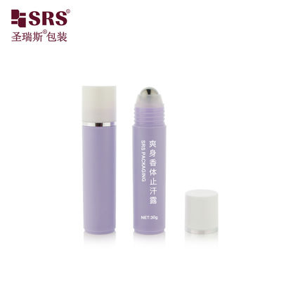 acheter RPP-30ml Injection pourpre brillante mate finition capuchon blanc avec estampage anneau d'argent boule en acier massage de cheveux sérum bouteille à rouleaux online manufacture