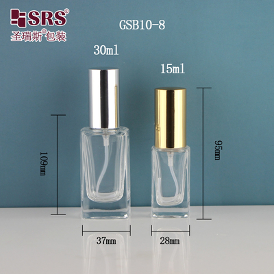 Dispenser élégante carré, brouillard fin, désinfectant pour les mains de luxe, contenant 15 ml, 30 ml, bouteille en verre