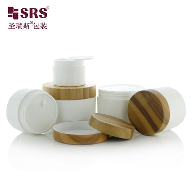 50g 100g 150g 200g Puits en PP brillant avec imprimante à transfert d'eau Bambou Bouchon en plastique conteneurs vides pour le pot de gommage du corps