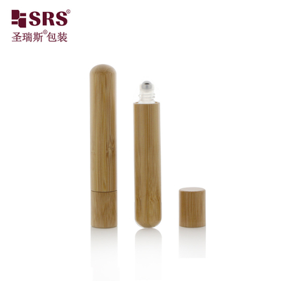 Ronde fond mignon huile essentielle rouleau bouteilles en acier bouteilles de massage sans fuite bouteille de bambou naturel verre