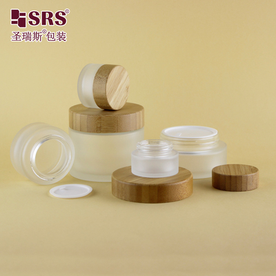 15g 30g 50g 100g 200g vide, clair mat, verre personnalisé, bocal cosmétique, bambou