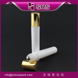 SRS 15 ml de crème pour les yeux vide en rouleau sur l'emballage fournisseur, flacon en rouleau avec bouchon doré brillant