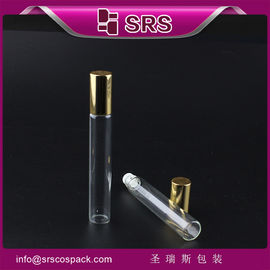 SRS en gros 100% sans fuite 10 ml rouleau de verre sur bouteille avec bouchon d'aluminium doré brillant