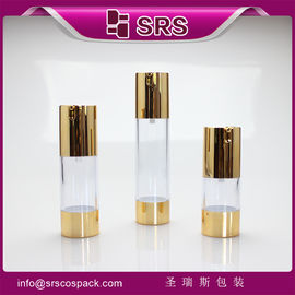 SRS 2015 nouveaux produits en Chine vide 15ml 30ml 50ml bouteille de pompe à airless cylindre doré