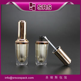 SRS en gros de luxe vide carré 8 ml bouteille de vernis à ongles en plastique avec bouchon de pinceau doré
