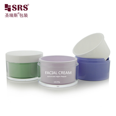 Des pots en plastique personnalisés de couleur luxueuse, remplaçables, acrylique à double paroi, imprimés sur glace, avec un logo crème.