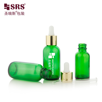 30 ml 60 ml de bouteilles en verre de couleur verte d'aluminium à épaule avec gouttelier
