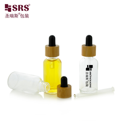 1 OZ Vidre transparent clair vide huile essentielle de luxe Bouteille à goutte à goutte en bambou 30 ml
