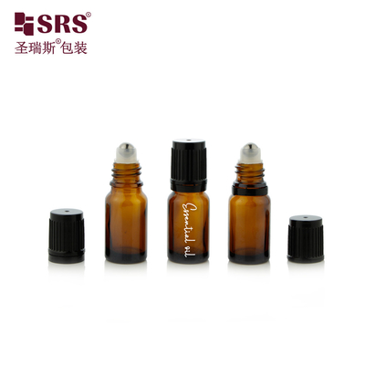Bouteille en verre ambre ronde et vide de 10 ml avec bouteille en acier pour huile essentielle
