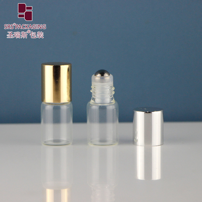 BLP-2ML Pas de fuite Mini mignon vide transparent Ambre Bouteille en verre avec boule d'acier Pour les huiles essentielles de parfum