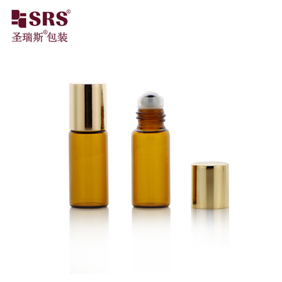 BLP-3ML Pas de fuite Bouteille à bille en acier à rouleaux en verre ambre pour les huiles essentielles, les parfums et les emballages cosmétiques personnalisés