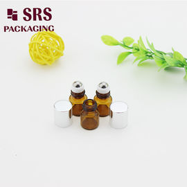 1 ml de rouleau en verre super mini ambre sur bouteille avec bille en acier et bouchon en aluminium