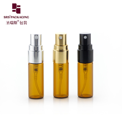 BLPA-3ML Vial Amber Bouteille en verre tubulaire avec pompe à pulvérisation en or en aluminium pour parfum