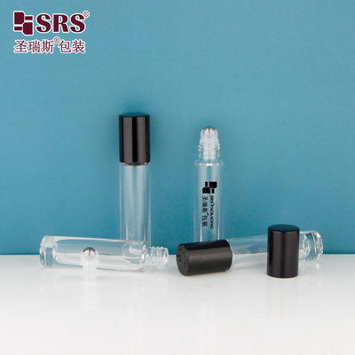 GB1-5ML Applicateur de bouteilles de parfums à fond épais de luxe en verre transparent à rouleaux en acier