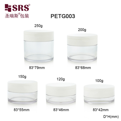 PETG003 100g 120g 150g 200g 250g Contenant en pot en plastique PETG transparent pour crème faciale et démaquillant corporel