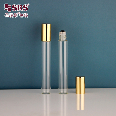 Bouteille en verre transparent de 15 mm de diamètre, à huile essentielle, en verre à rouleaux, avec bouchon doré
