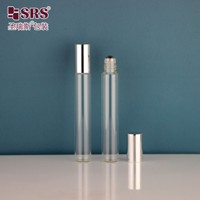 15 mm de diamètre tube tube verre 10 ml rouleau en acier inoxydable en bouteille avec un bouchon en aluminium métallique brillant pour les huiles essentielles emballage de parfums vides