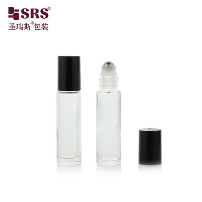 Whosale emballage de parfum 10 ml rouleau de bille en verre transparent sur bouteille Test sous vide 100% sans fuite Applicateur de tête en acier massage pour les huiles essentielles de soins de la peau