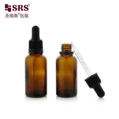 D003-1 Bouteille ronde en verre vert ambre avec couvercle de gouttelette pour huile essentielle de parfum