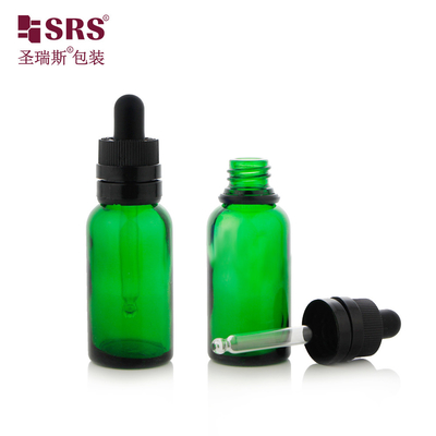 D008 Bouteille en verre vert brun semi-transparent en forme de moisissure de luxe CRC Cap de gouttelette inaltérable facile à utiliser pour l'essence capillaire
