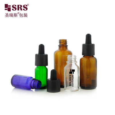 D009 Amber Brown Green Blue Clear Frosted Matte Finished Glass Dropper Bottle Lid Pour l'huile cosmétique