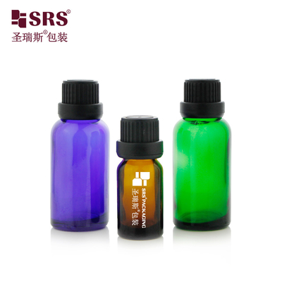 G004 Bouteille ronde en verre vert bleu ambre avec un grand capuchon à vis TE pour emballage liquide de médecine à l'huile