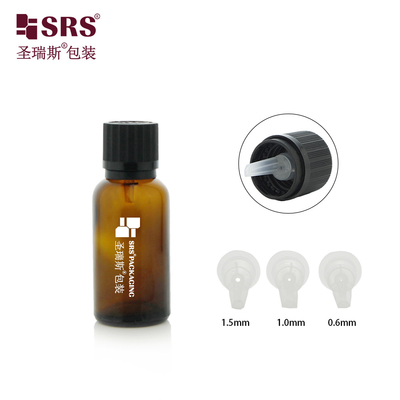 G009 Conception mignonne TE CRC Bouchon à vis noir Ambre Verte Bouteille en verre transparent avec insert en plastique pour huile essentielle