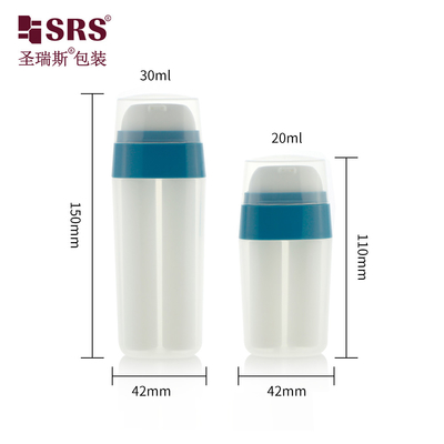 PA214 20ml 30ml Forme ovale à double tube en plastique PP PCR Pompe à lotion sans air Bouteille de conception unique Matériau durable