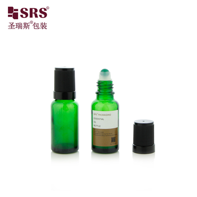 BLPF Bouteille de bouteille en acier à rouleaux de verre vide de forme ronde étiquetée avec un bouchon à vis noir pour emballage de parfums d'huiles essentielles