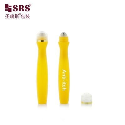 SRS8447-15ML Applicateur liquide anti-démangeaisons à souffler par injection jaune brillant PETG en plastique en rouleau sur bouteille en acier à rouleaux