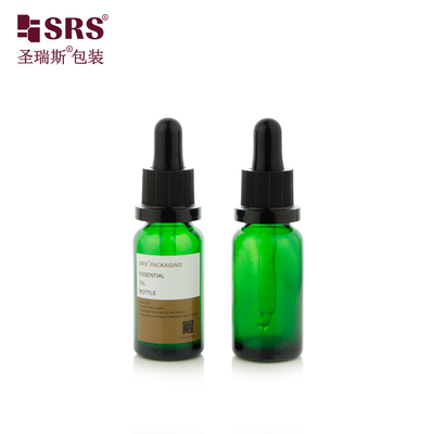 D012 Bouteille en verre de couleur claire vert ambrée avec couvercle de gouttelier à vis Bouteille en silicone pour huile essentielle