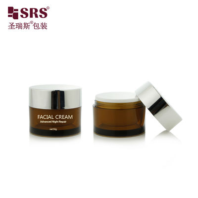 J0210B 30g 50g Pot rond en plastique à double paroi transparent peint de couleur personnalisée pour crème pour le visage