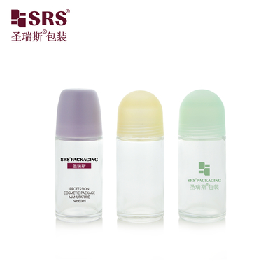 BLPG-C 60ml Bouteille d'emballage de déodorant à bille en verre transparent de gros avec bouchon dôme en plastique
