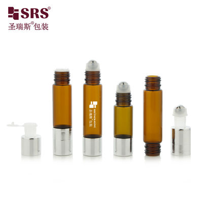 SGP1 Flacon en verre marron de luxe à double extrémité avec bouchon et bille roulante en acier inoxydable, étanche, vente en gros