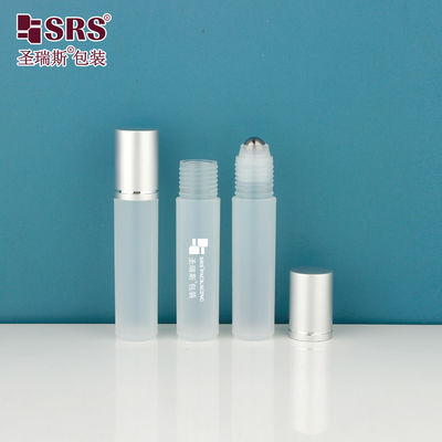 RPA-10ML Bouteille ronde en PP transparent mat clair avec boule métallique de massage Cap en aluminium pour le sérum capillaire