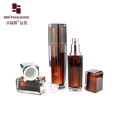 L054 Shengruisi 30ml 50ml Flacon pompe lotion plastique métallisé de luxe de forme carrée pour cosmétiques