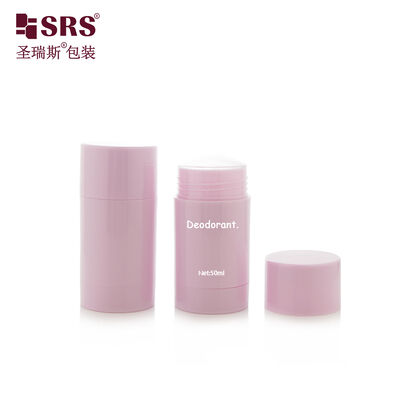 D042 50ML Contenant de bâton déodorant en plastique de forme ronde de couleur rose personnalisée, remplissage par le bas