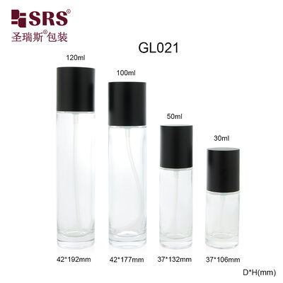 GL021 30 ml 50 ml 100 ml 120 ml Bouteille de pompe à lotion en verre transparent avec capuchon noir personnalisé