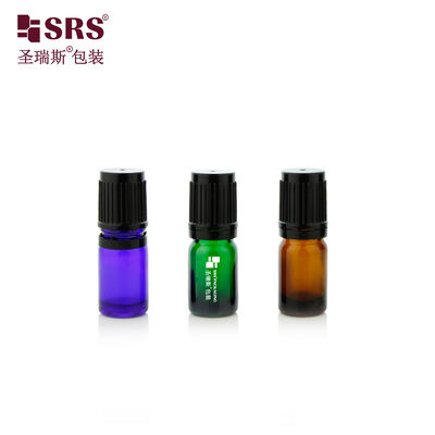 SRS Amber Glass Roll On Bottle 5ml With Steel Gemstone Glass Ball For Essential Oil