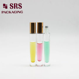 Bouteille à billes en verre à rouleaux métalliques à fond épais et transparent de 10 ml pour huile de parfum
