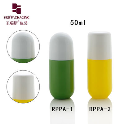 Forme de pilule Cute plastique vide en gros personnalisé couleur verte 50 ml rouleau sur bouteille