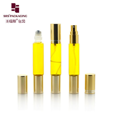 Bouteille en or de 10 ml, double tête vide, design à rouleaux et pulvérisation pour parfum